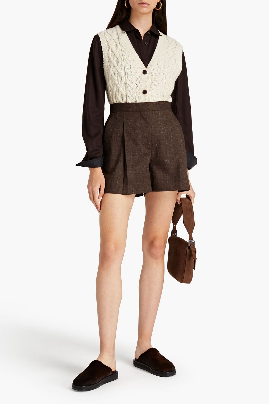 SANDRO Pleated tweed shorts