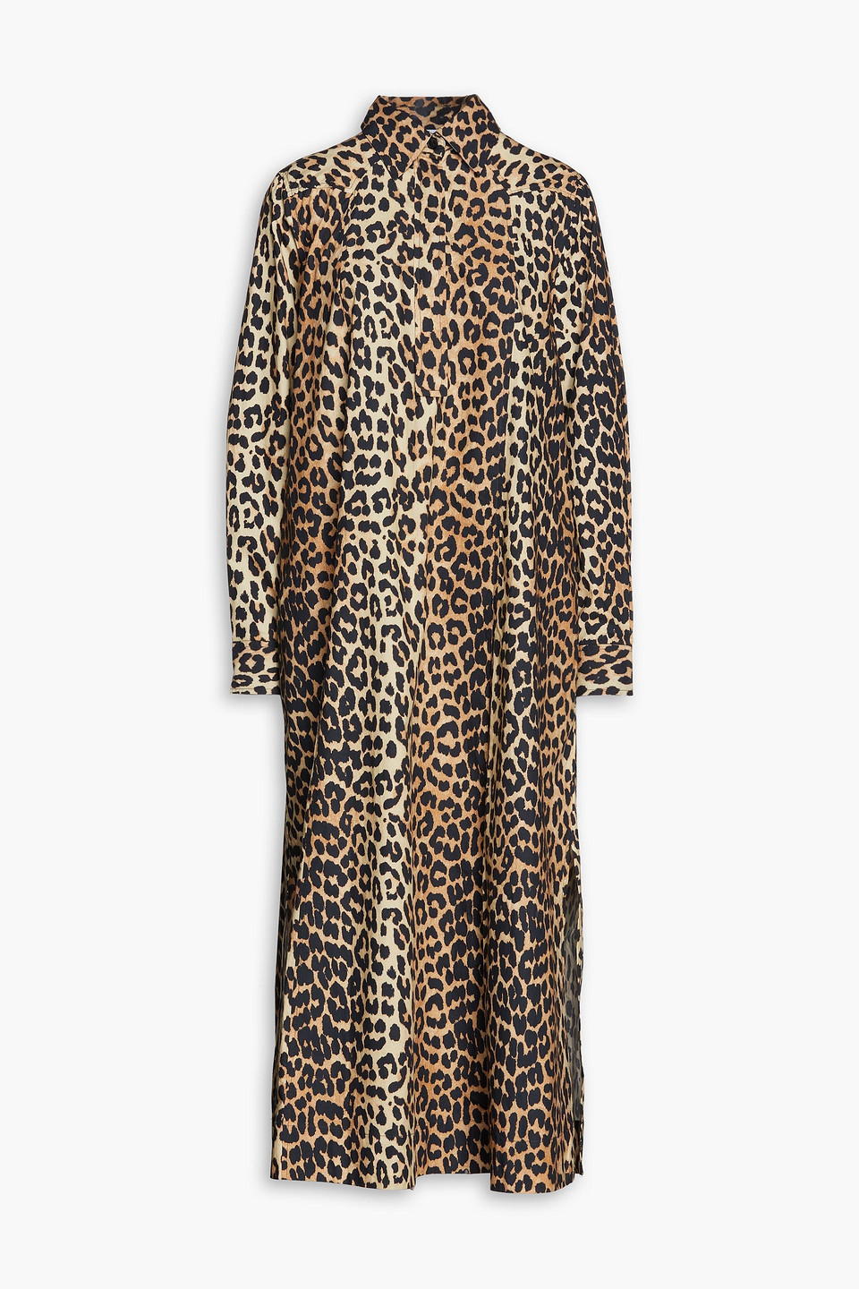 ganni - leopard-print cotton-poplin midi dress - animal print - eu 32
