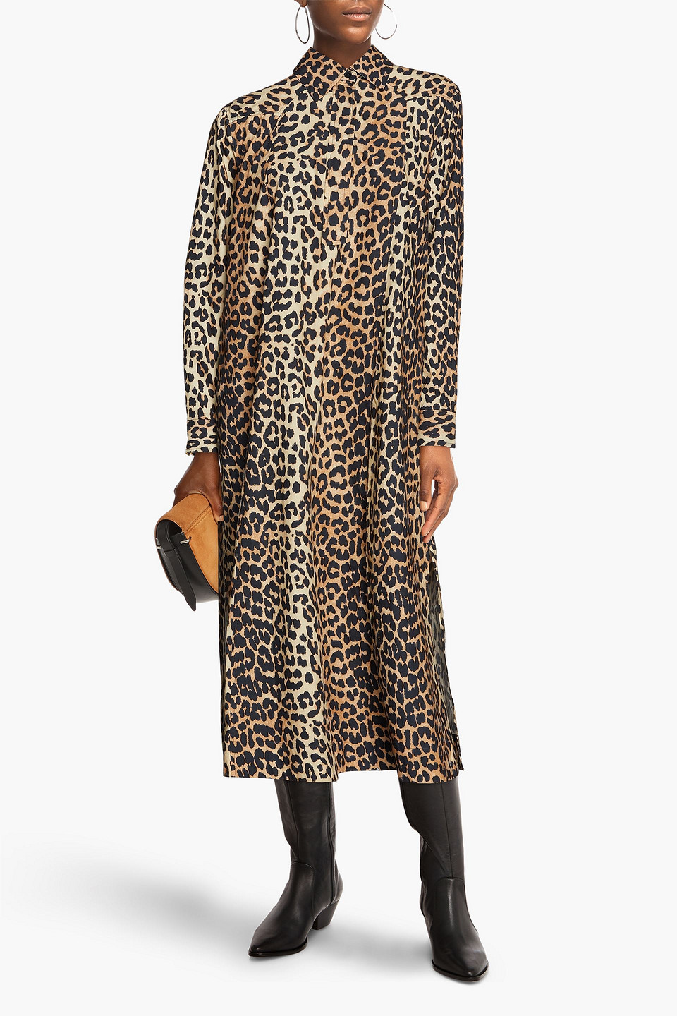 Ganni Leopard-print Cotton-poplin Midi Dress In Animal Print