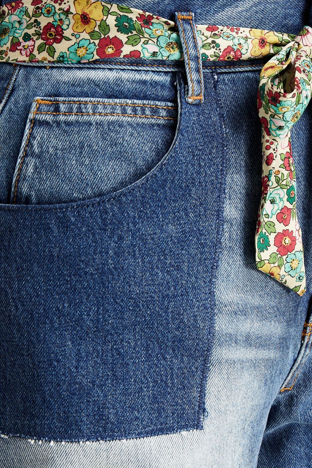 SANDRO Belted faded denim shorts