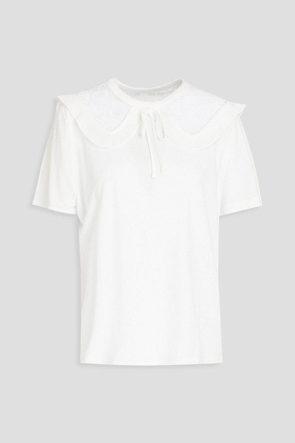 Sandro Lace-trimmed Cotton-blend Jersey T-shirt In White