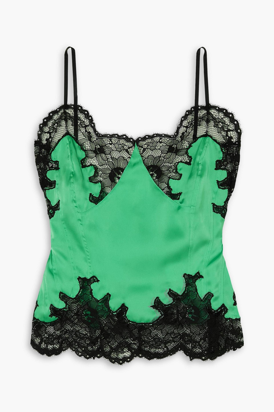 Rabanne Scalloped Lace-trimmed Satin Camisole In Jade
