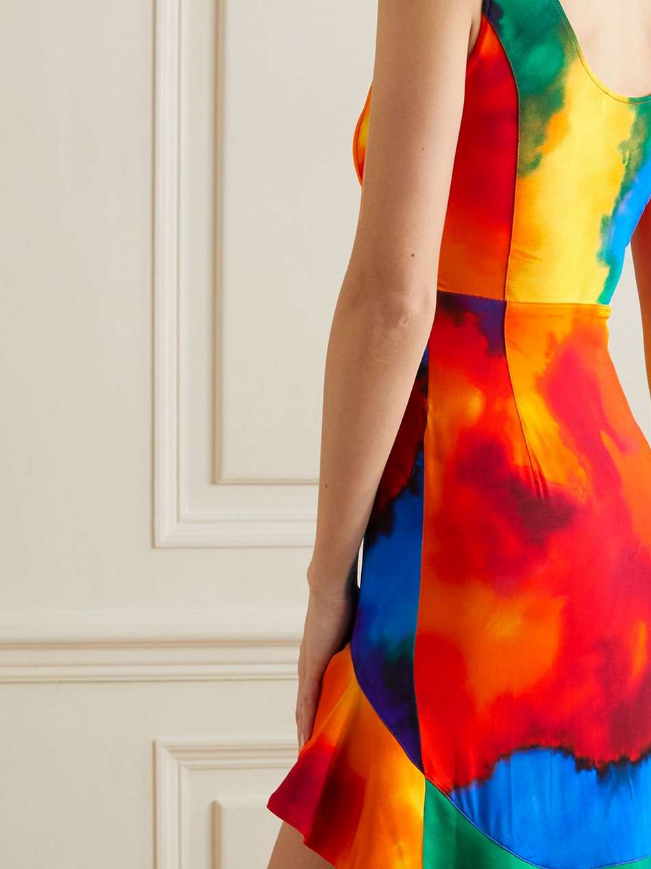 asymmetric ruffled tie-dyed stretch-jersey mini dress