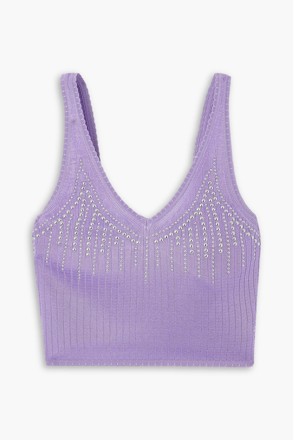 Rabanne Cropped Studded Ribbed-knit Top In Lavender