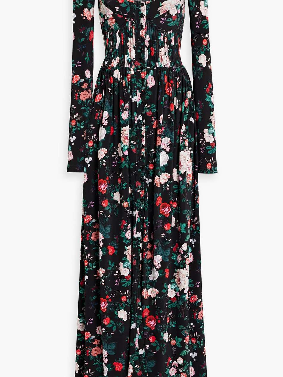 pintucked floral-print stretch-jersey maxi dress