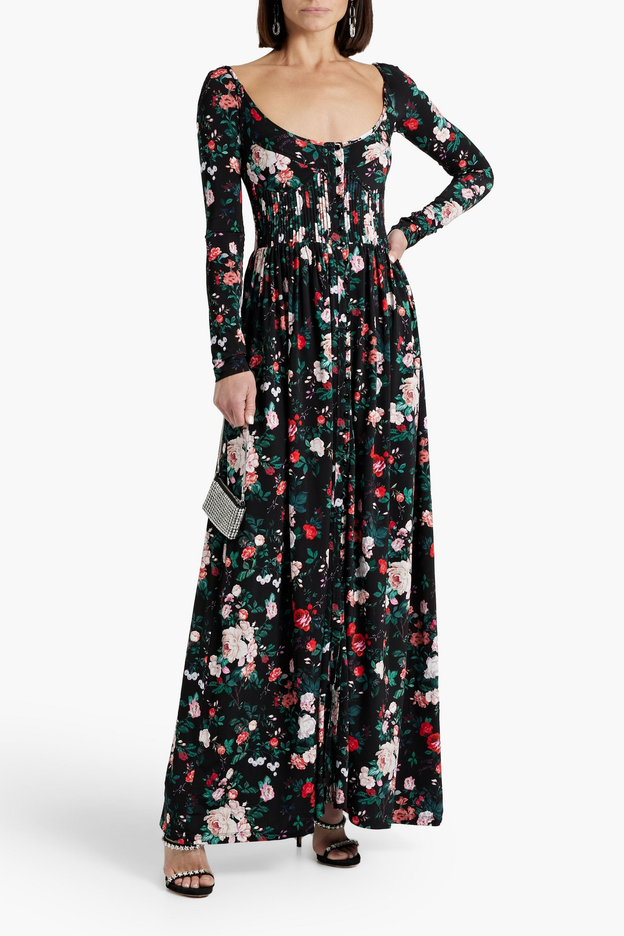 Rabanne Pintucked floral-print stretch-jersey maxi dress