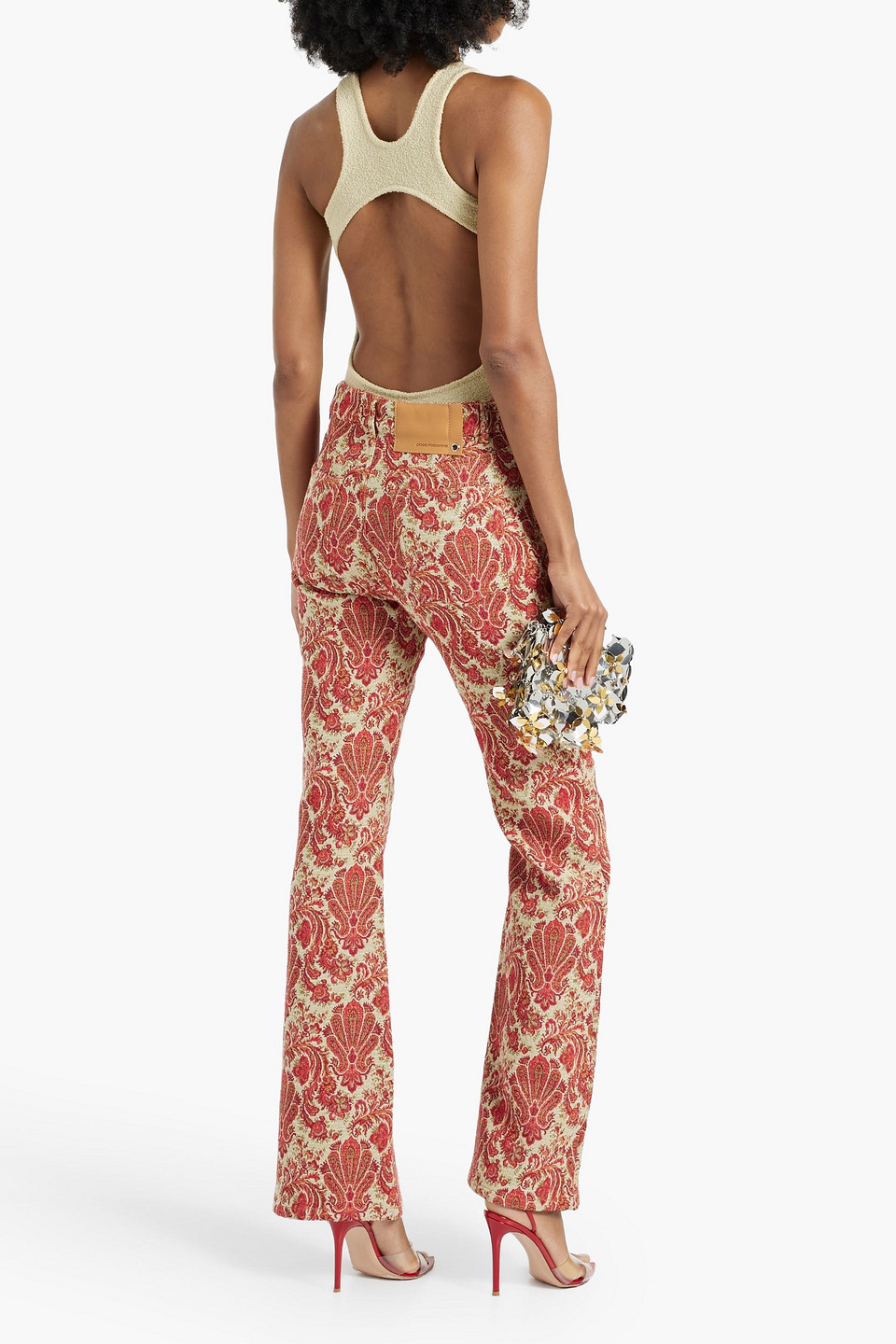 Shop Rabanne Jacquard Flared Pants In Red