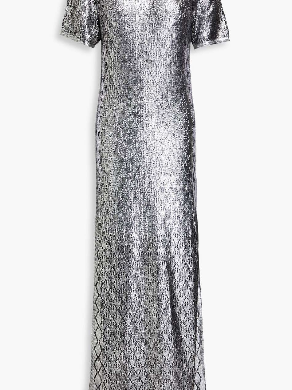 coated metallic knitted maxi dress
