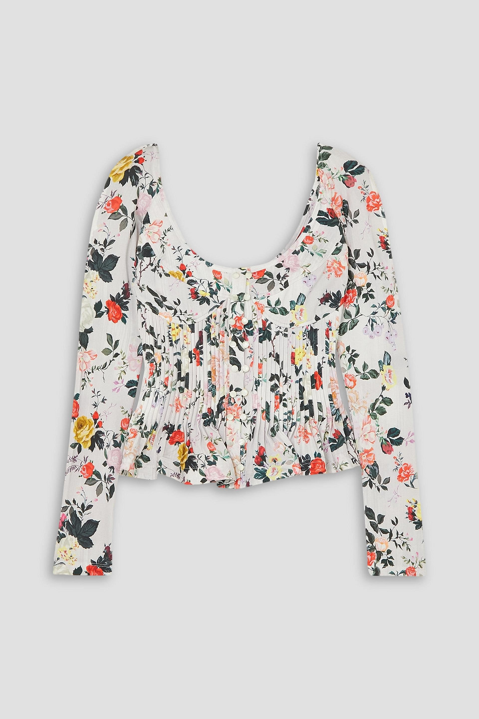 Rabanne Shirred Floral-print Stretch-jersey Blouse In Off-white