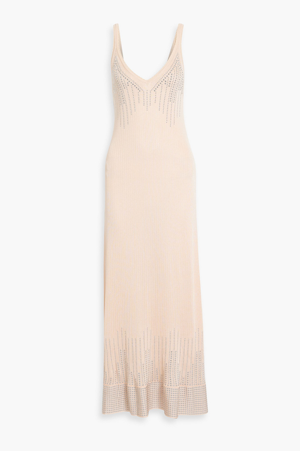 Rabanne Studded Ribbed-knit Maxi Dress In Pastel Orange