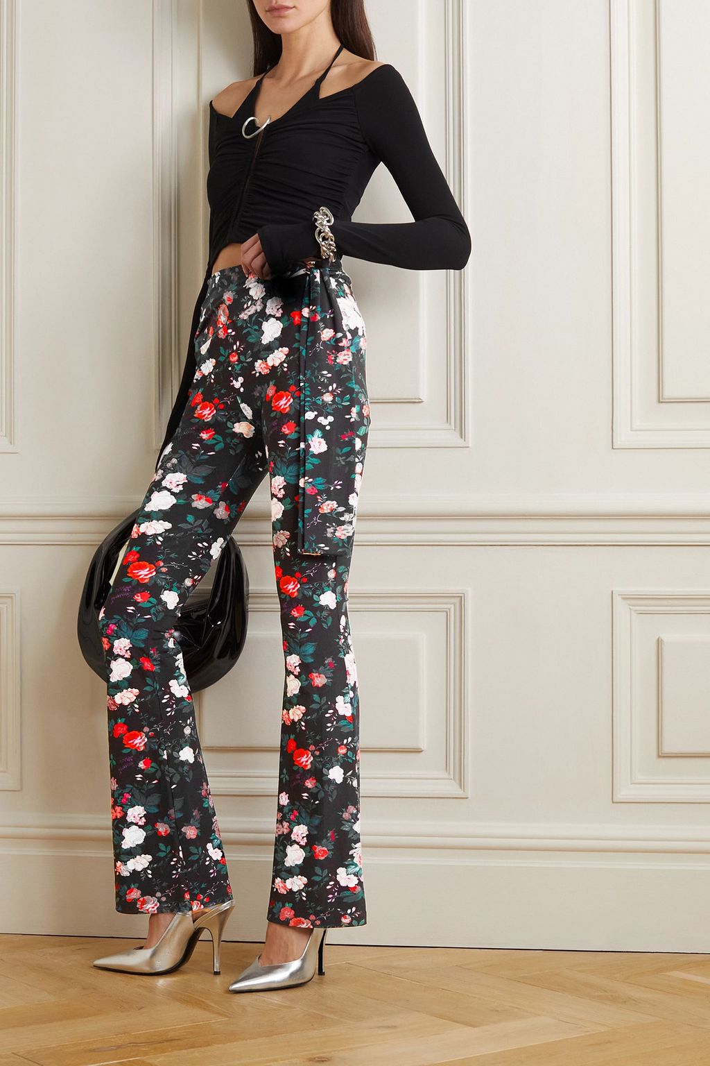 RABANNE Floral-print stretch-jersey flared pants