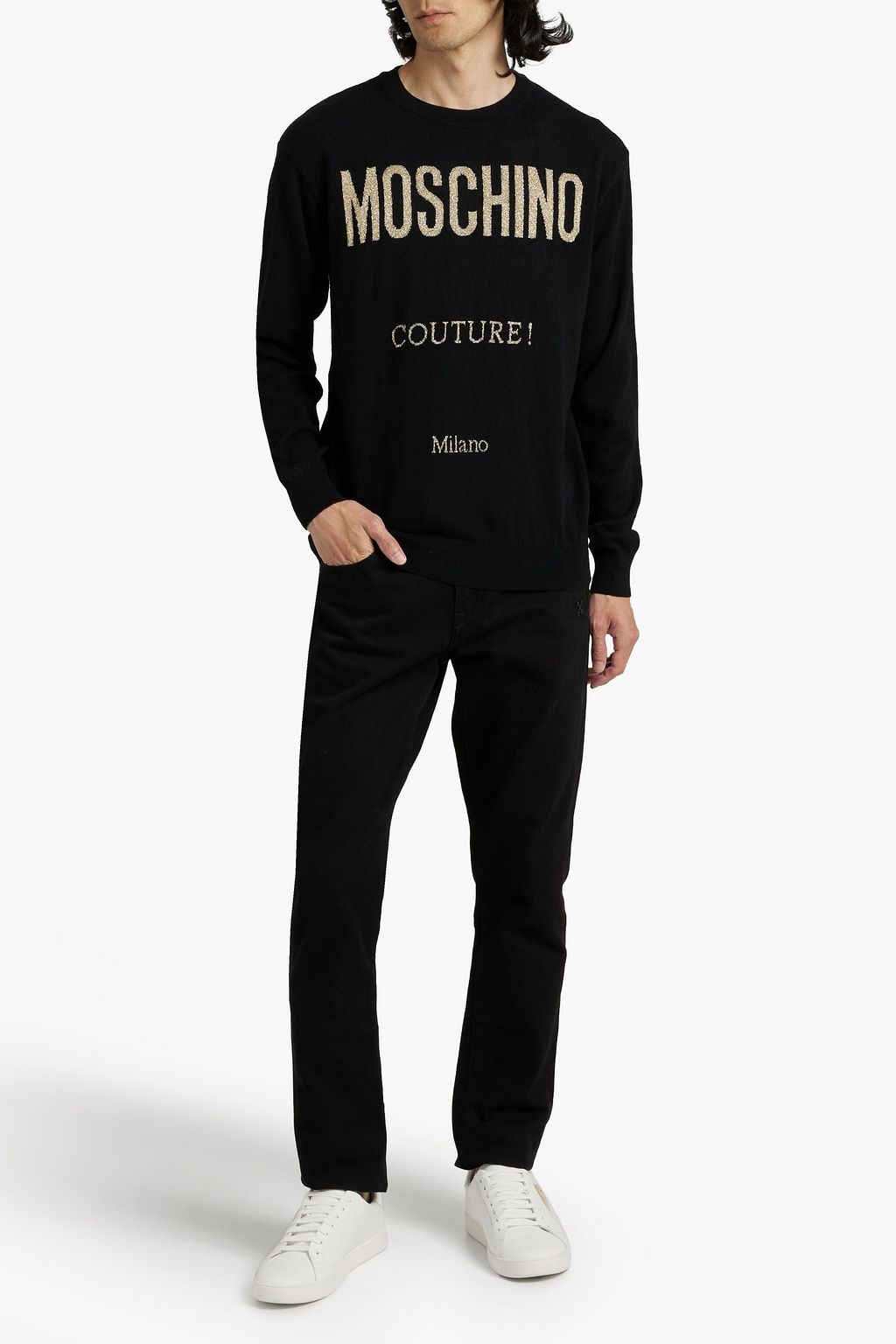 MOSCHINO Metallic jacquard-knit wool-blend sweater