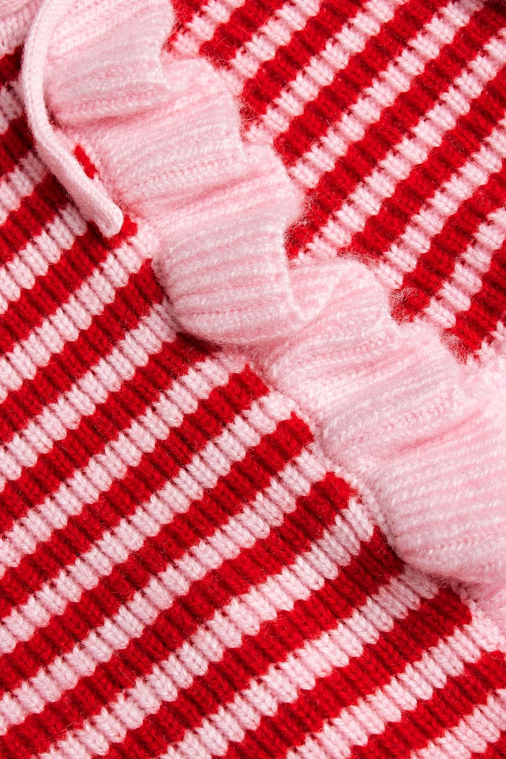 GANNI Striped ruffled  wool and cashmere-blend collar