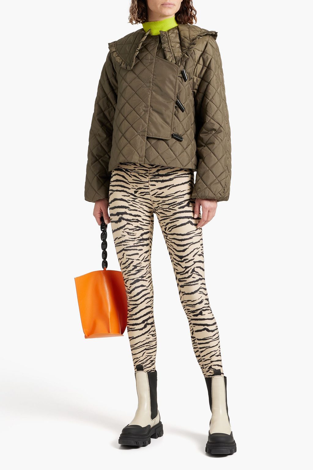 ganni quilted shell and leather platform boots