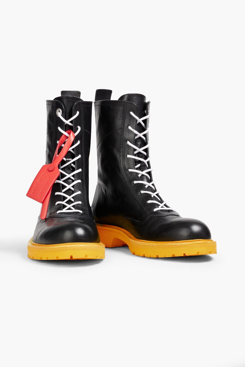 OFF-WHITE™ Appliquéd rubber-trimmed leather boots