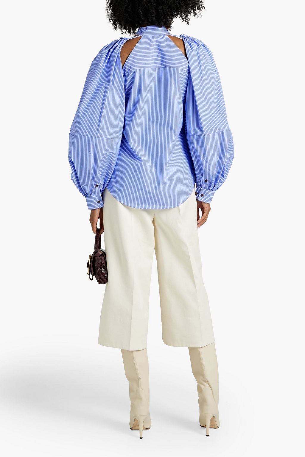 PALMER//HARDING Cutout striped cotton-poplin blouse