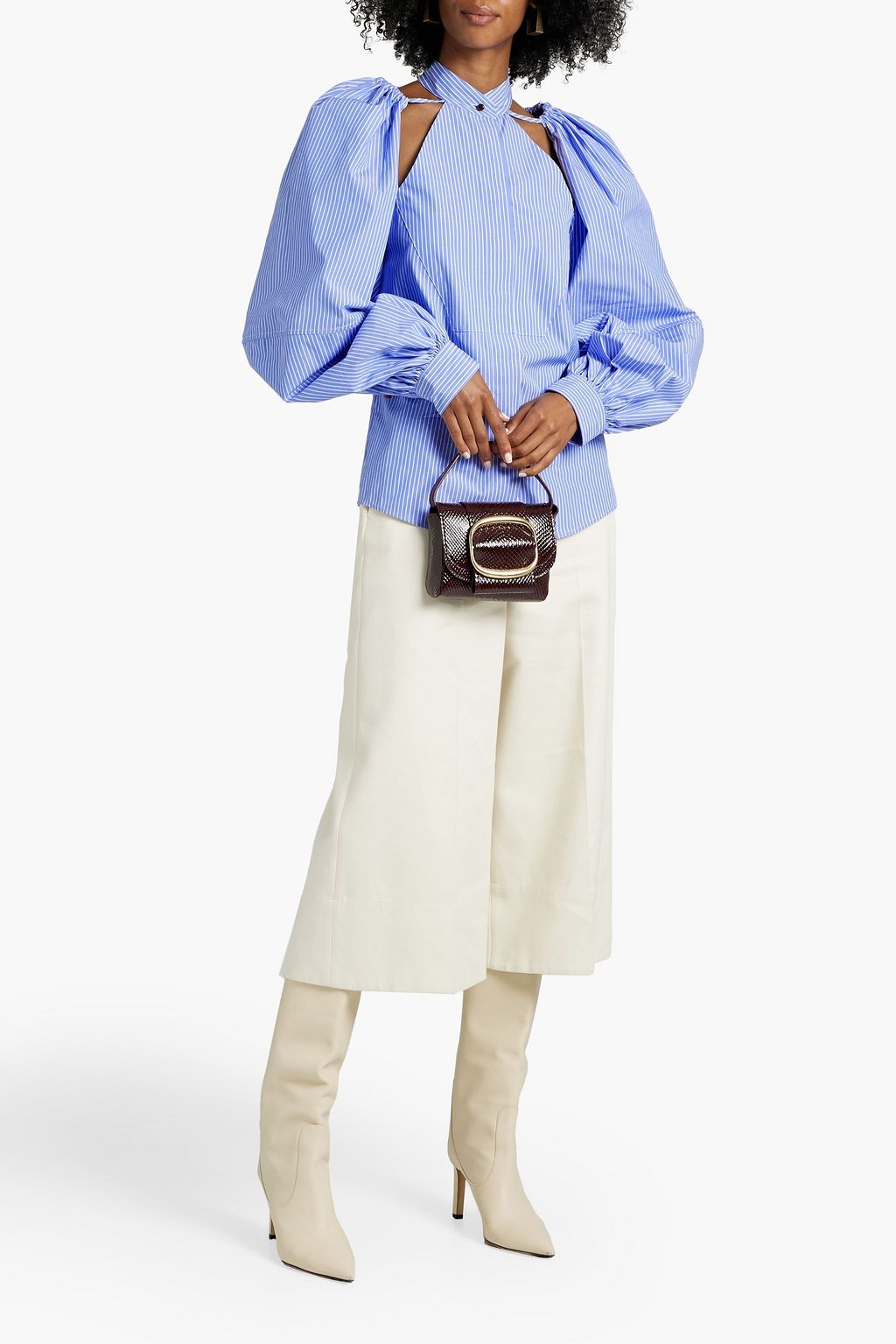 PALMER//HARDING Cutout striped cotton-poplin blouse