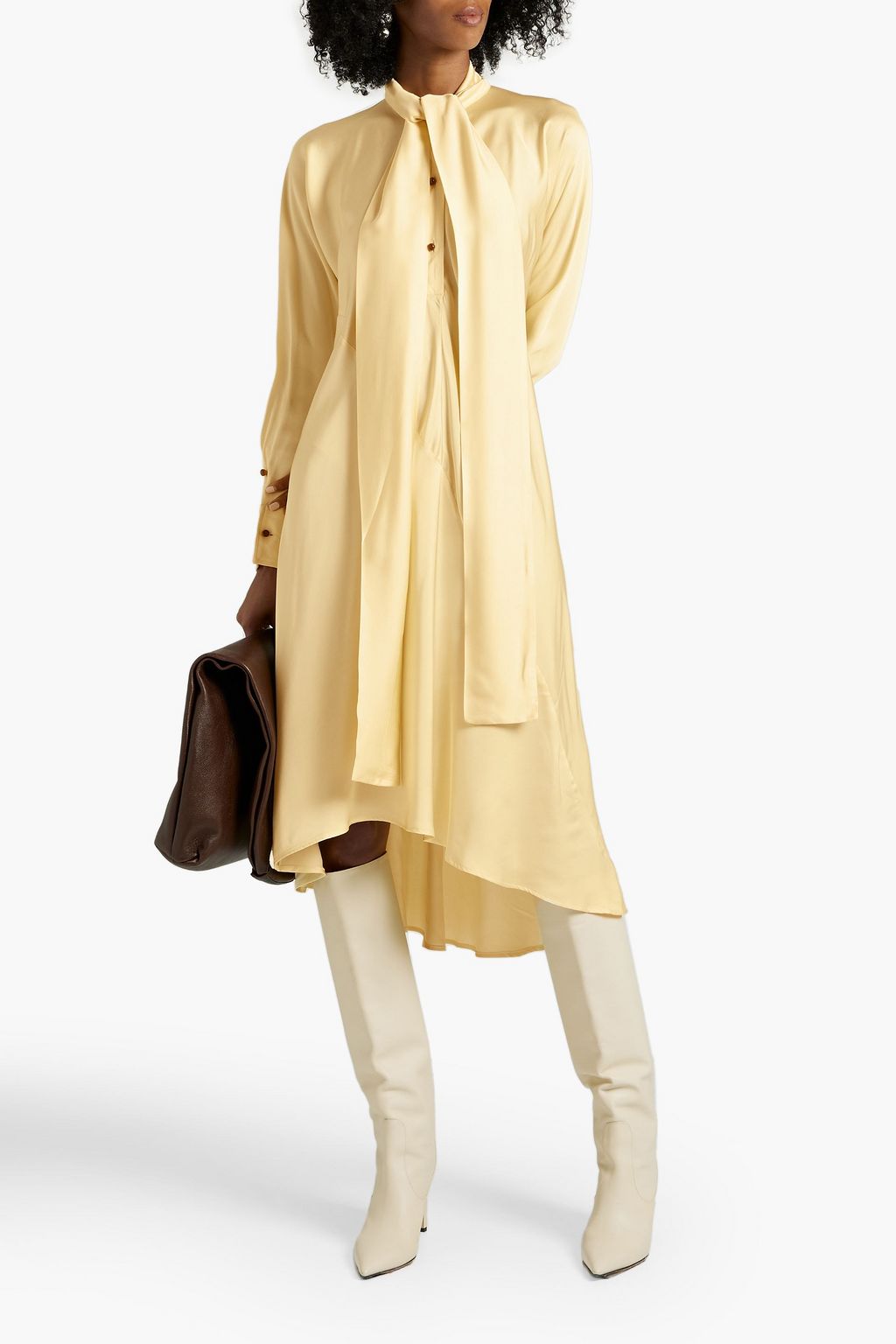 PALMER//HARDING Tie-neck asymmetric satin midi dress