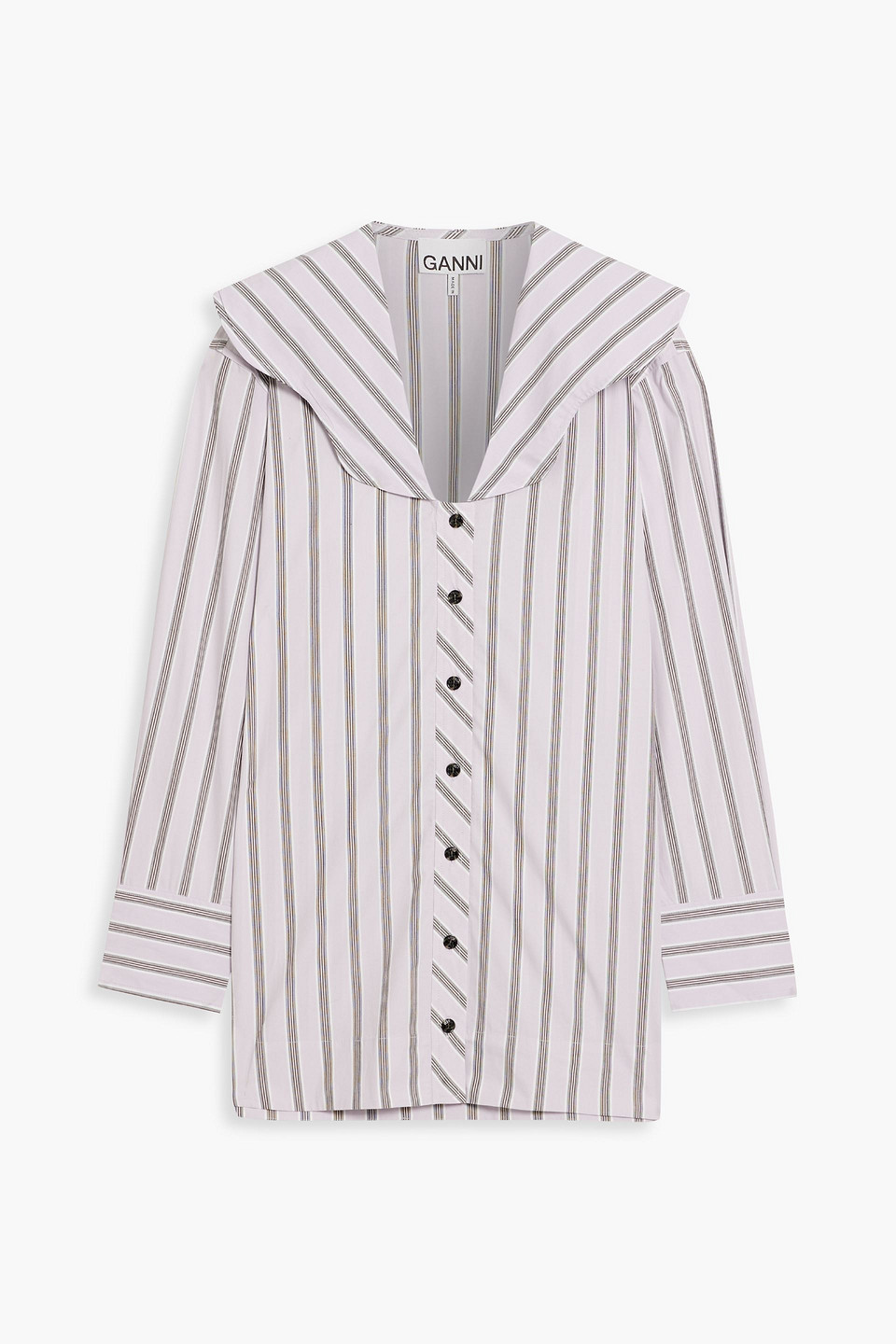 ganni - striped cotton shirt - purple - eu 34