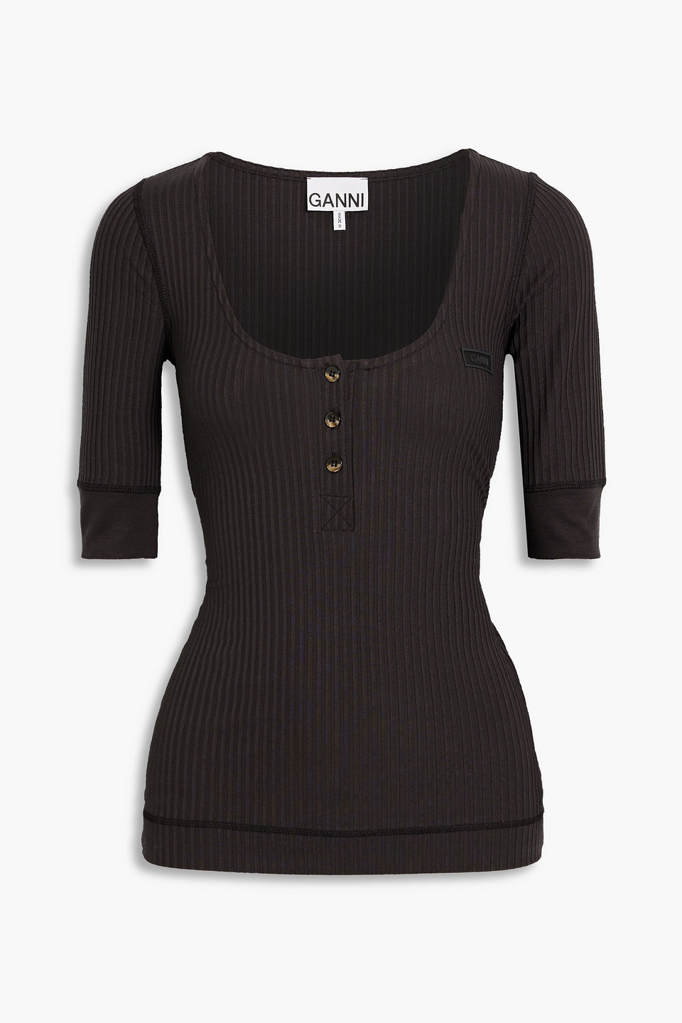 ganni - ribbed lyocell-blend jersey top - black - m