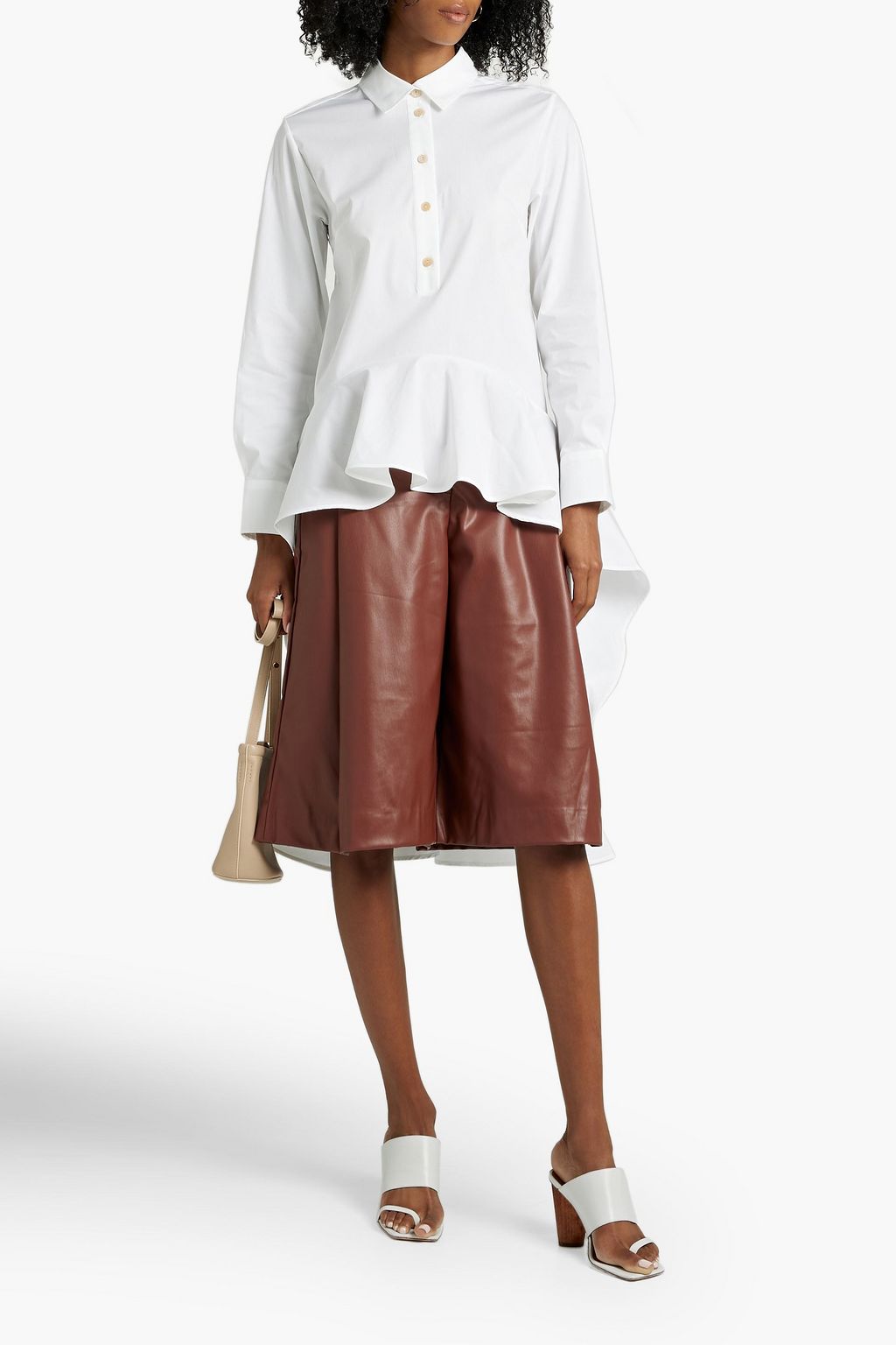 PALMER//HARDING Jay asymmetric ruffled stretch-cotton poplin shirt