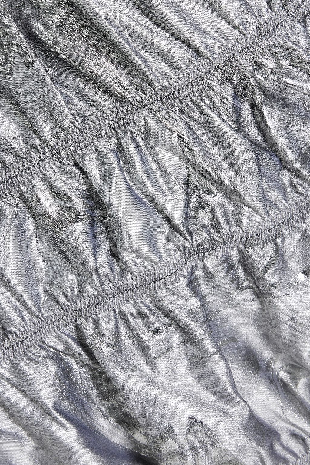 GANNI Asymmetric shirred metallic jacquard mini dress