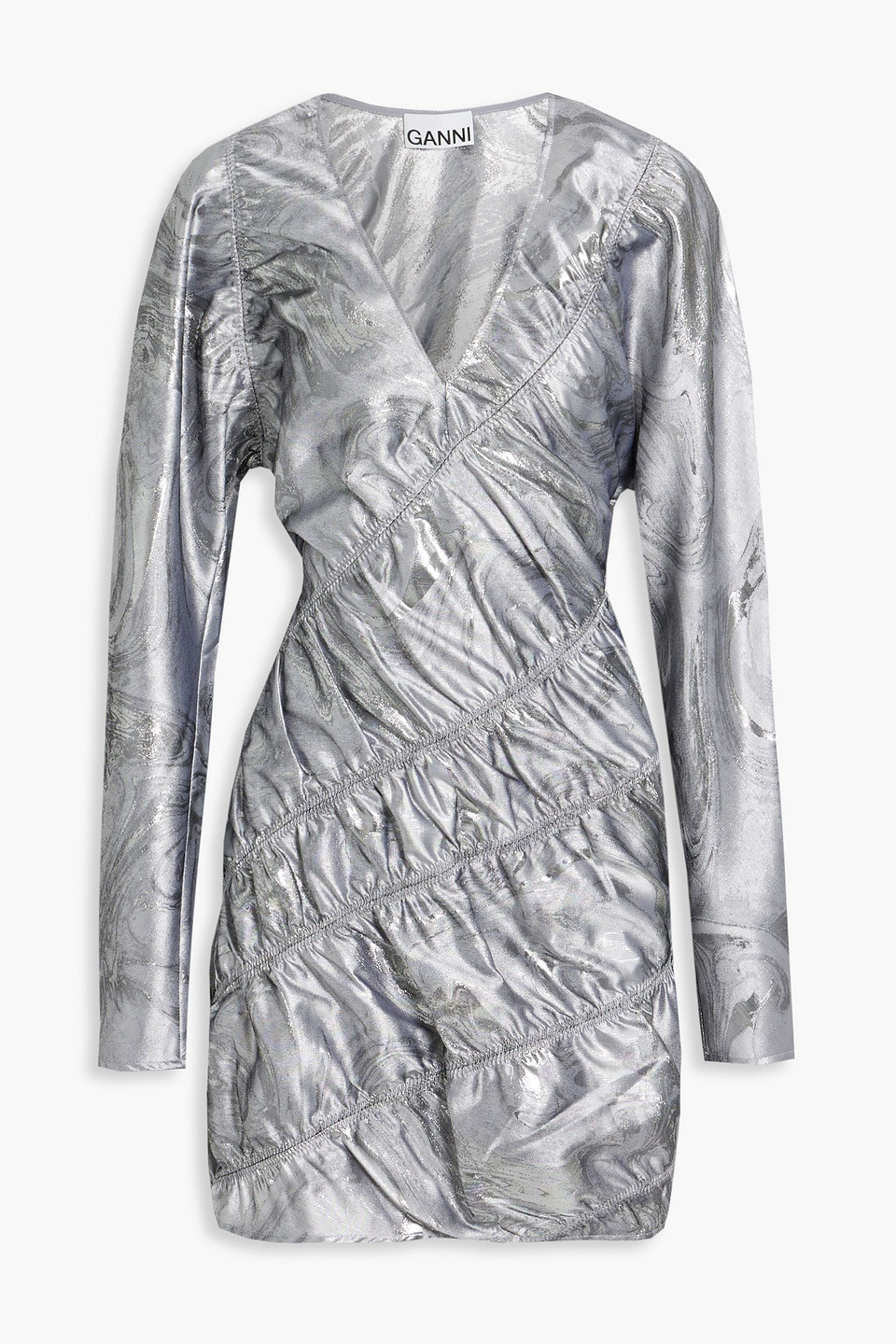 Ganni Shiny Jacquard Mini Dress Sharkskin Size 42