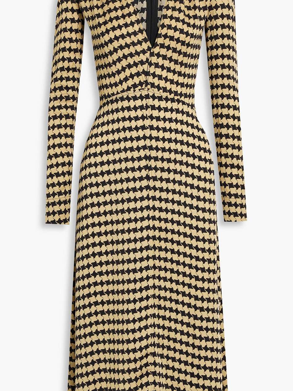 pleated printed satin midi dress