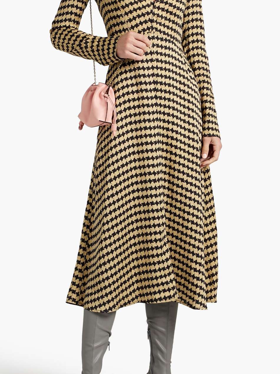 pleated printed satin midi dress