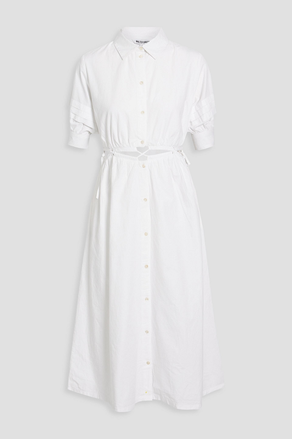walter baker - merla cutout pleated cotton midi dress - white - s