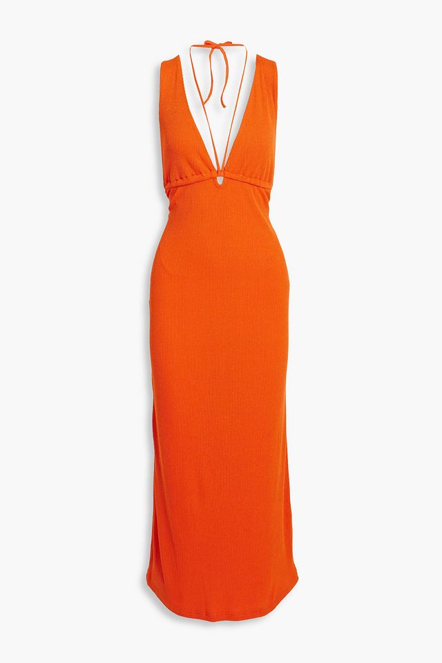 Carmen ribbed jersey halterneck midi dress