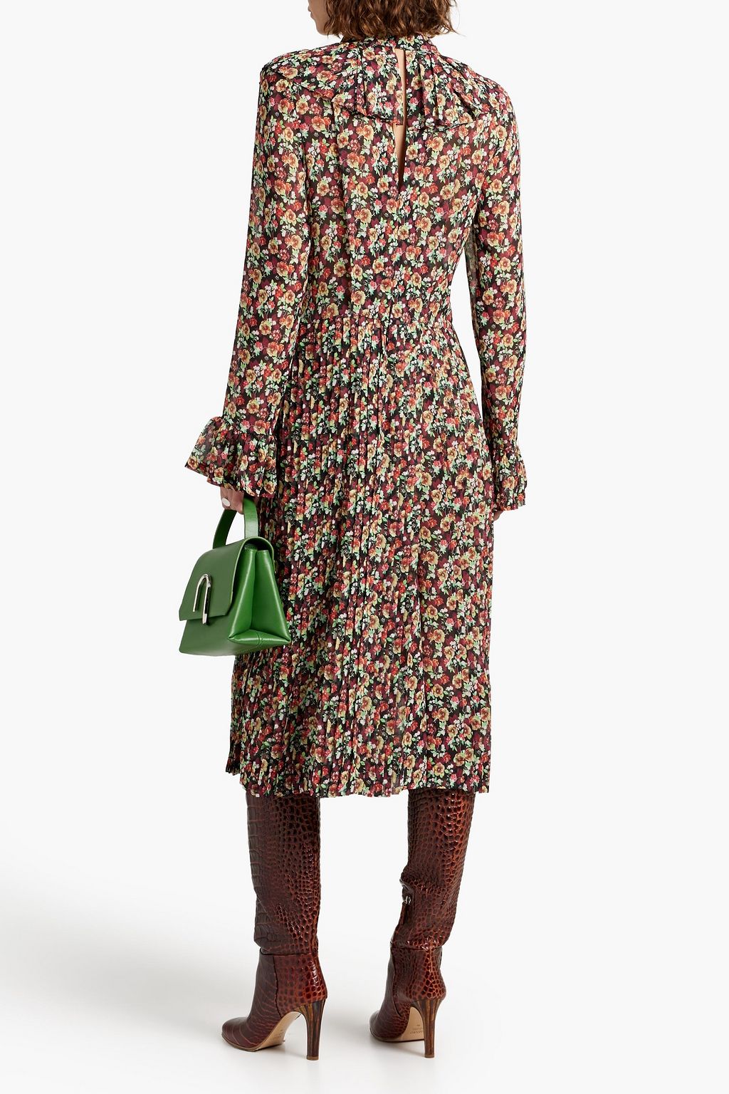 VICTORIA BECKHAM Pleated floral-print silk-chiffon midi dress
