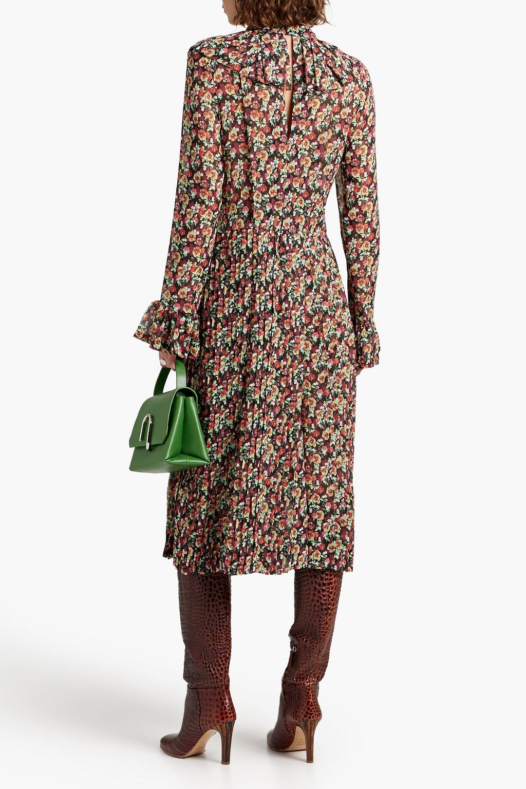 VICTORIA BECKHAM Pleated floral-print silk-chiffon midi dress | THE OUTNET