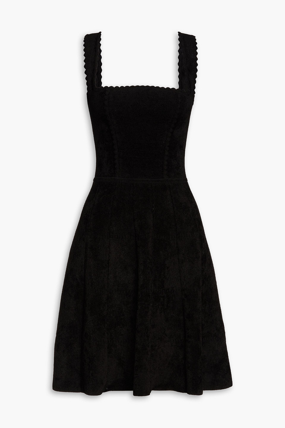 Sandro Scalloped Velour Mini Dress In Black