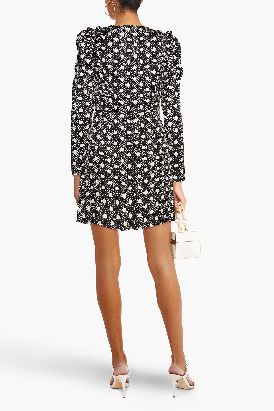 Shop Sandro Wrap-effect Printed Woven Mini Dress In Black