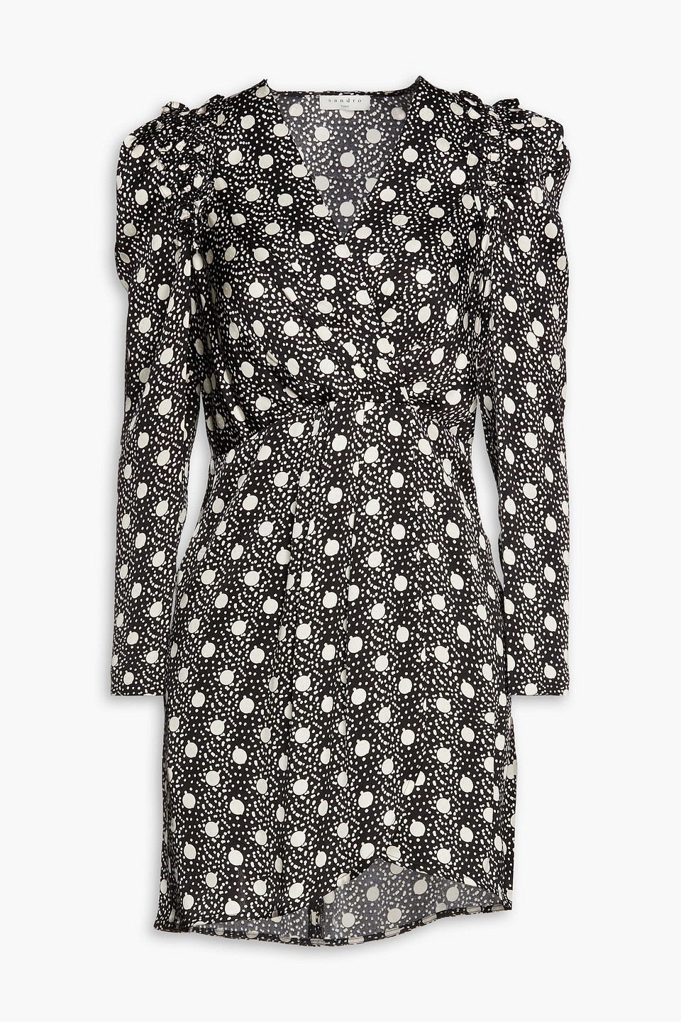 Sandro Wrap-effect Printed Woven Mini Dress In Black