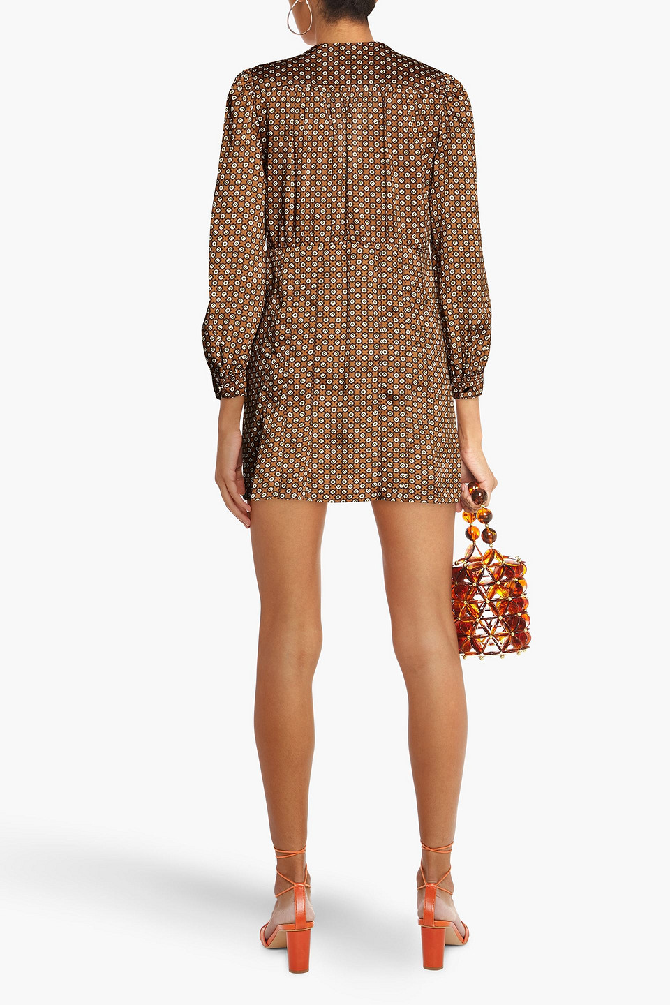 Shop Sandro Printed Twill Mini Dress In Brown