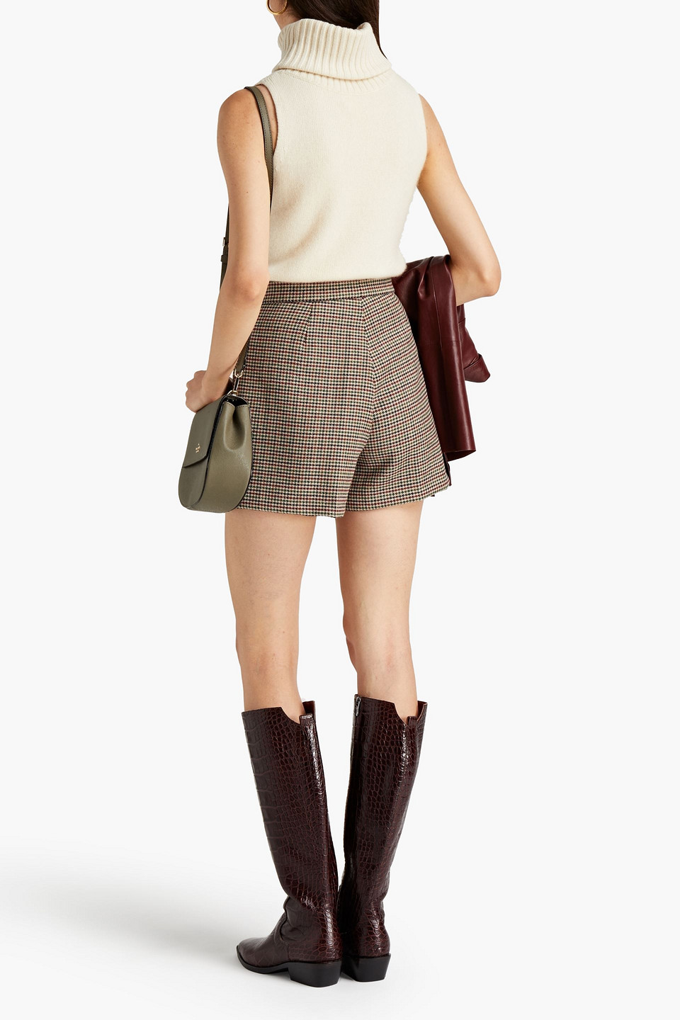 Shop Sandro Houndstooth Tweed Shorts In Mushroom