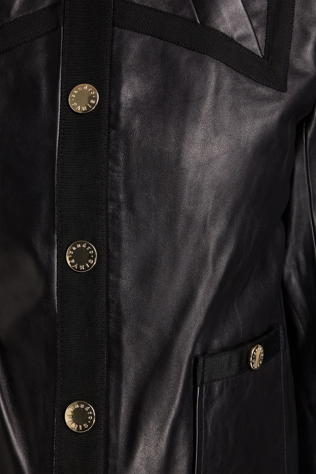 SANDRO Grosgrain-trimmed pleated leather jacket
