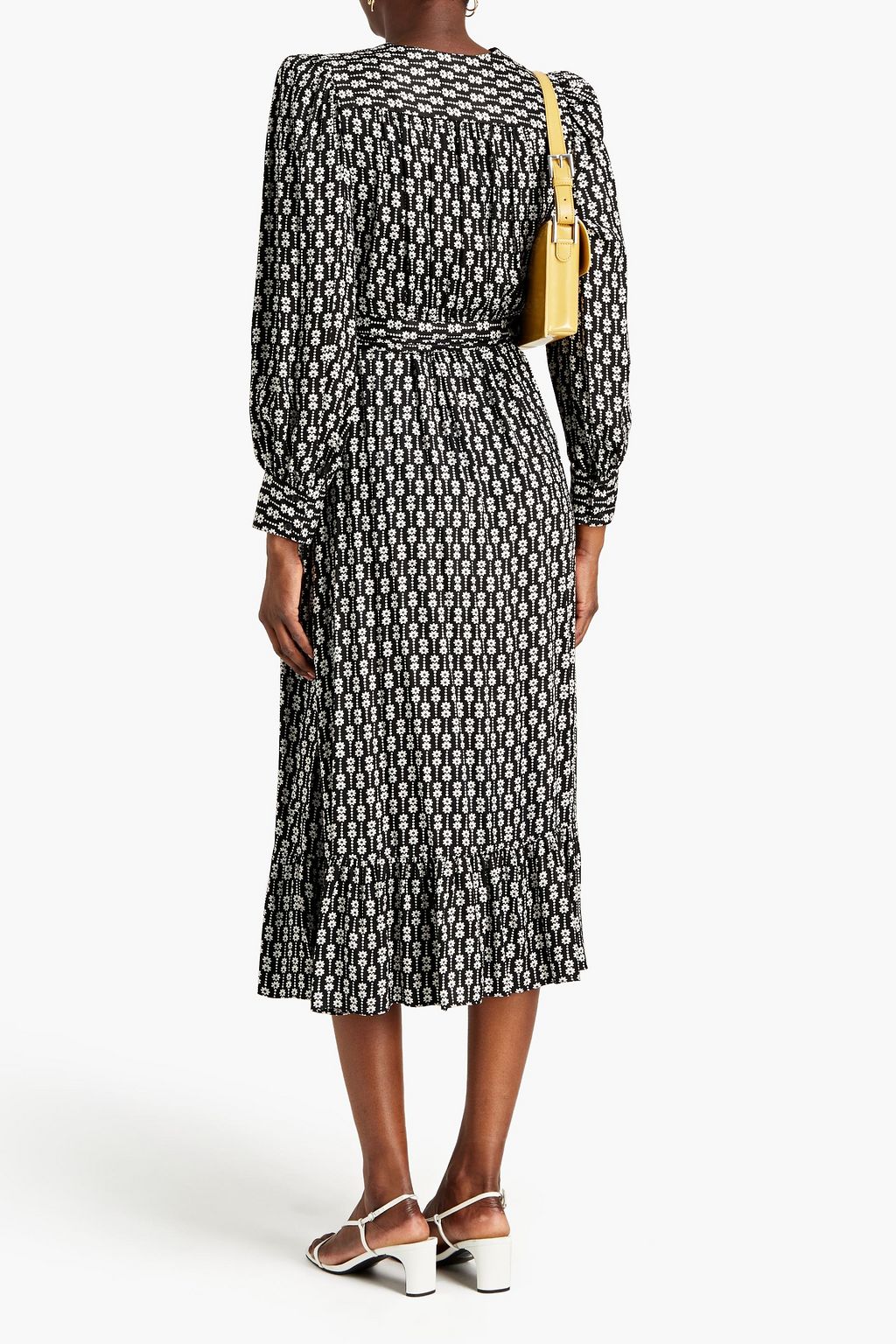 SANDRO Belted floral-print twill midi wrap dress