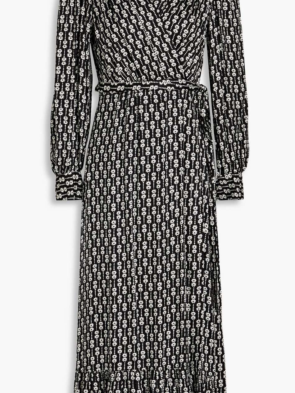 belted floral-print twill midi wrap dress