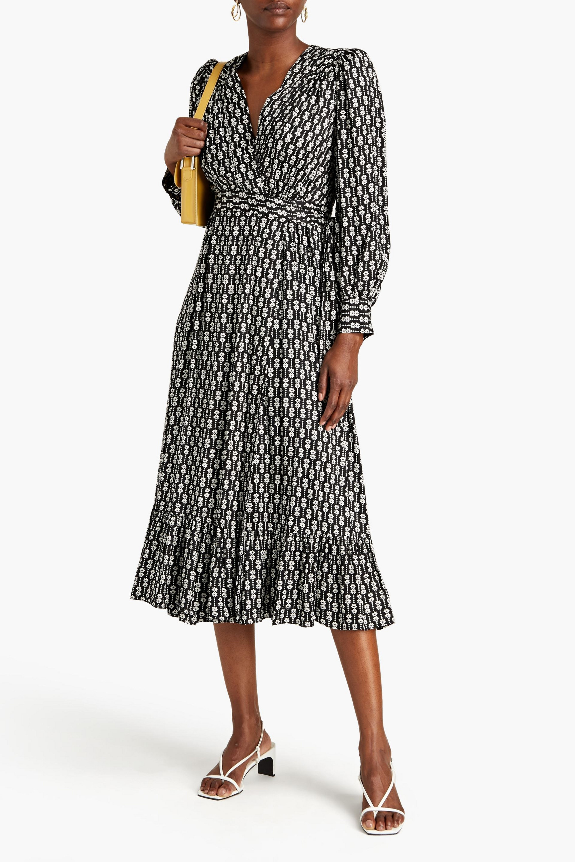 SANDRO Belted floral-print twill midi wrap dress