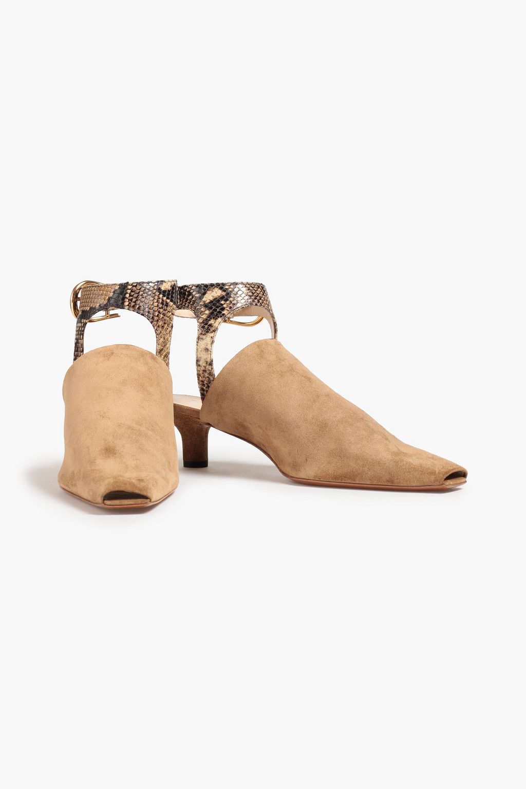 NANUSHKA Snake-effect leather and suede mules