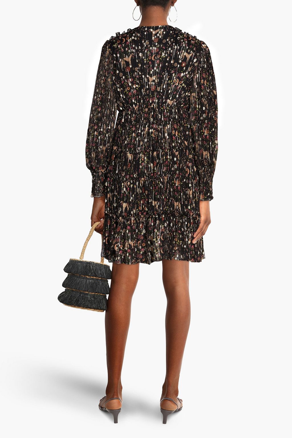 SANDRO Gathered metallic fil coupé silk-blend crepon mini dress