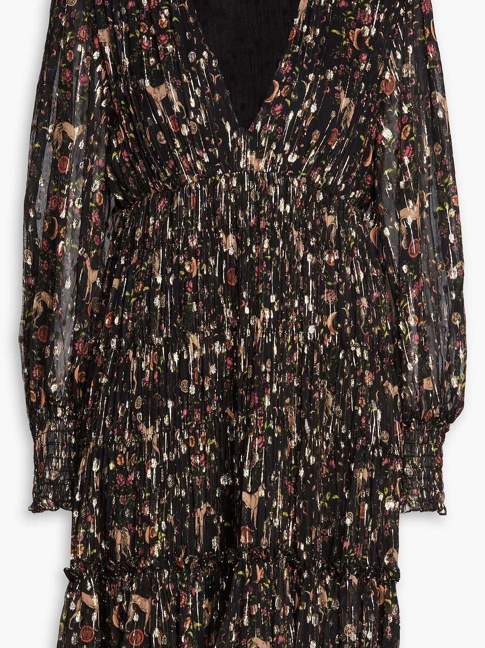 gathered metallic fil coupé silk-blend crepon mini dress