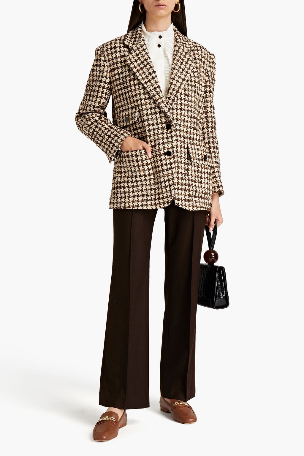 SANDRO Houndstooth bouclé-tweed blazer