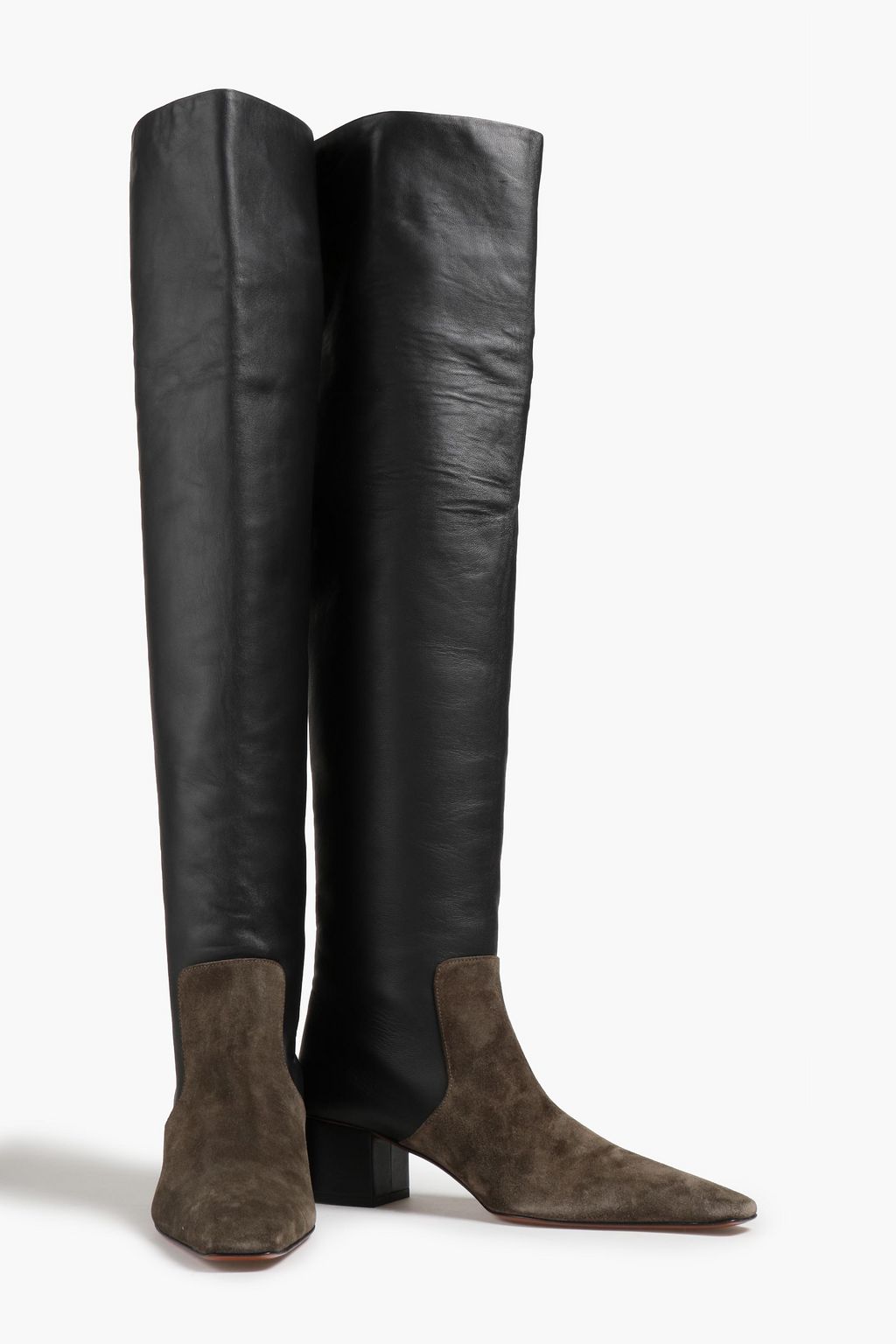 NANUSHKA Suedepaneled leather overtheknee boots THE