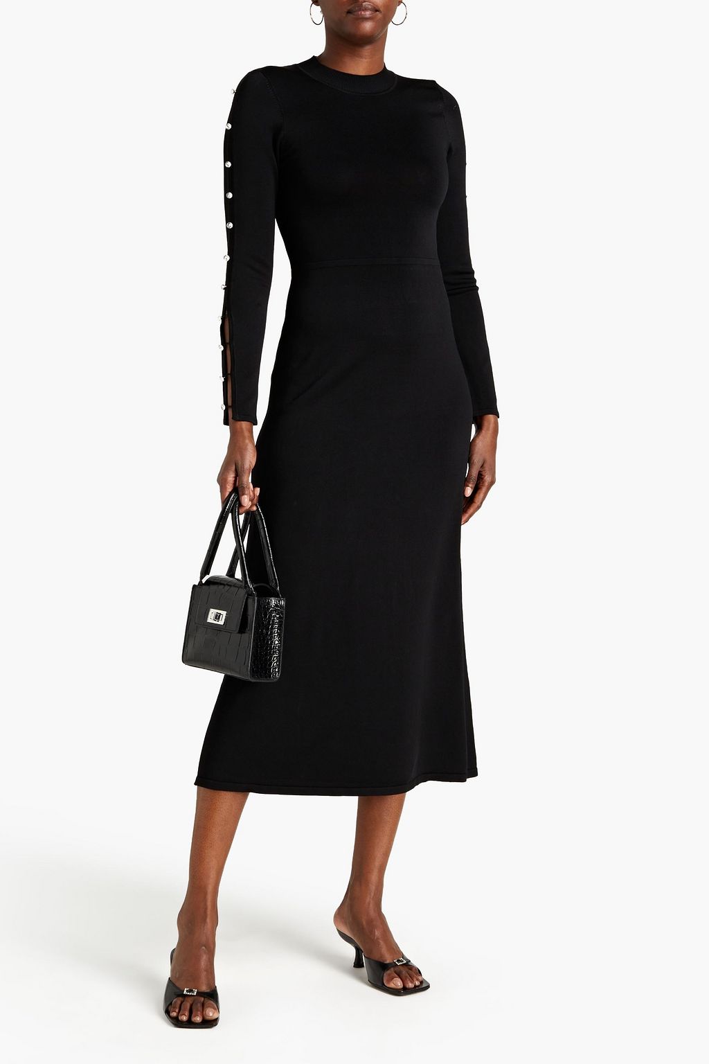 SANDRO Button-embellished cutout jersey midi dress