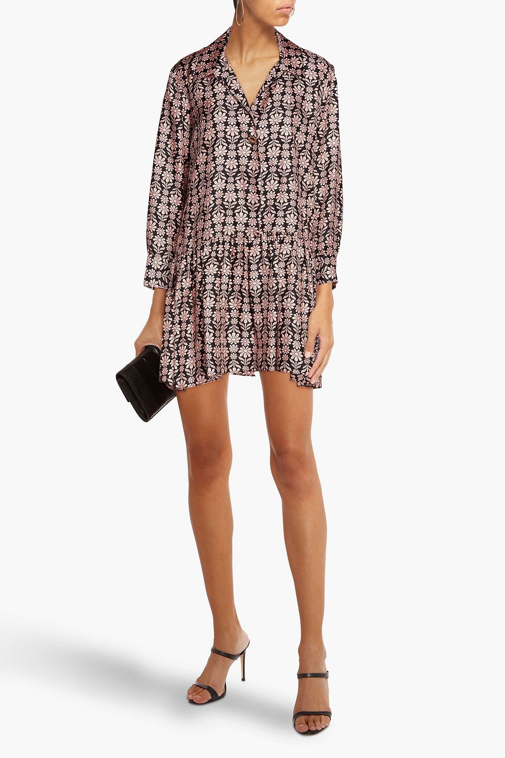 SANDRO Hemdkleid in Minilänge aus Seiden-Twill mit floralem Print