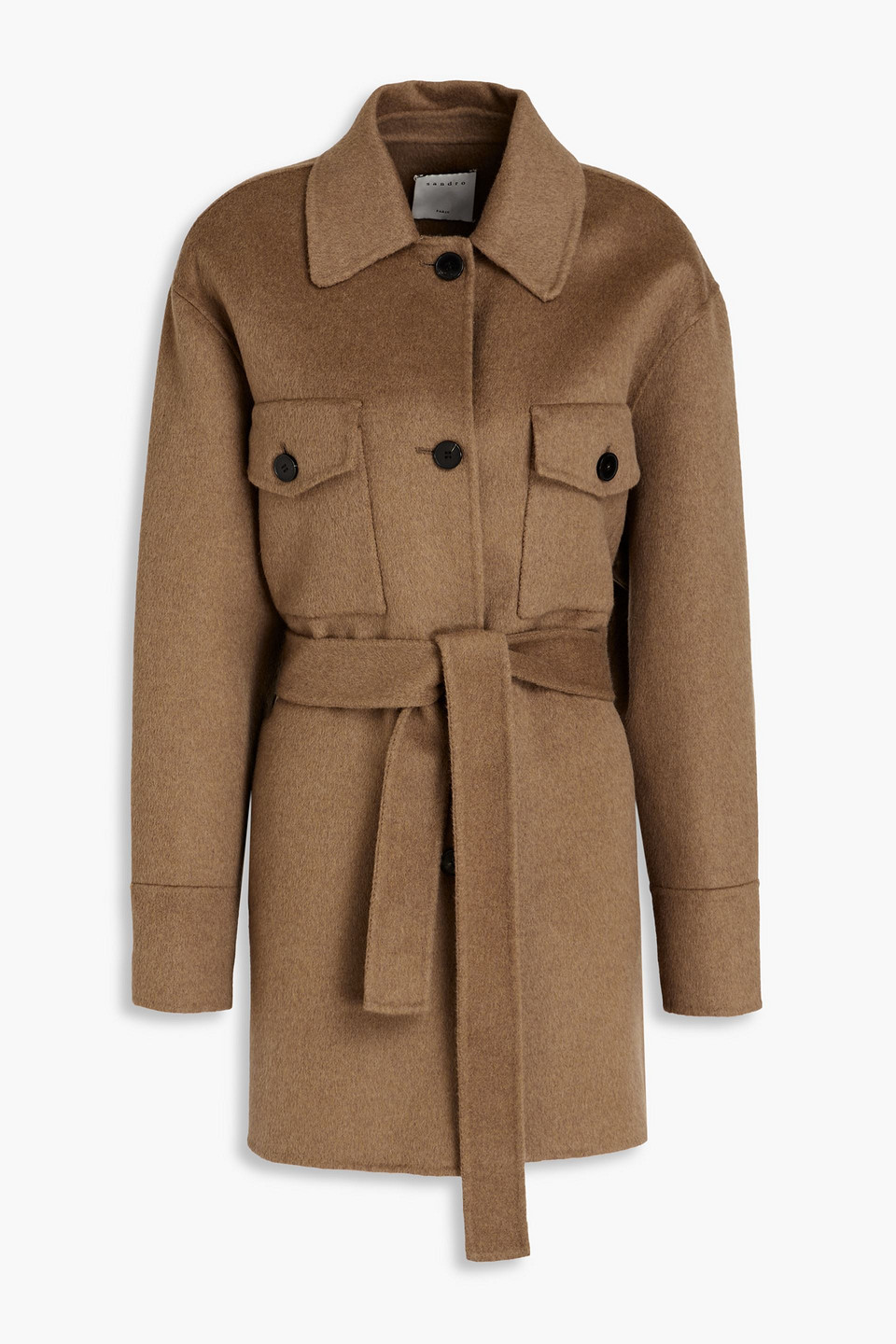 SANDRO JENNY BELTED BRUSHED WOOL-FELT COAT,3074457345632564352